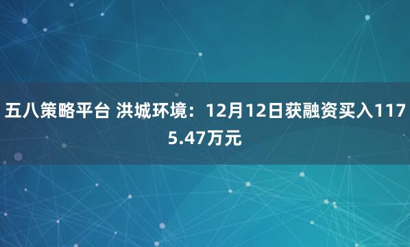 五八策略平台 洪城环境：12月12日获融资买入1175.47万元